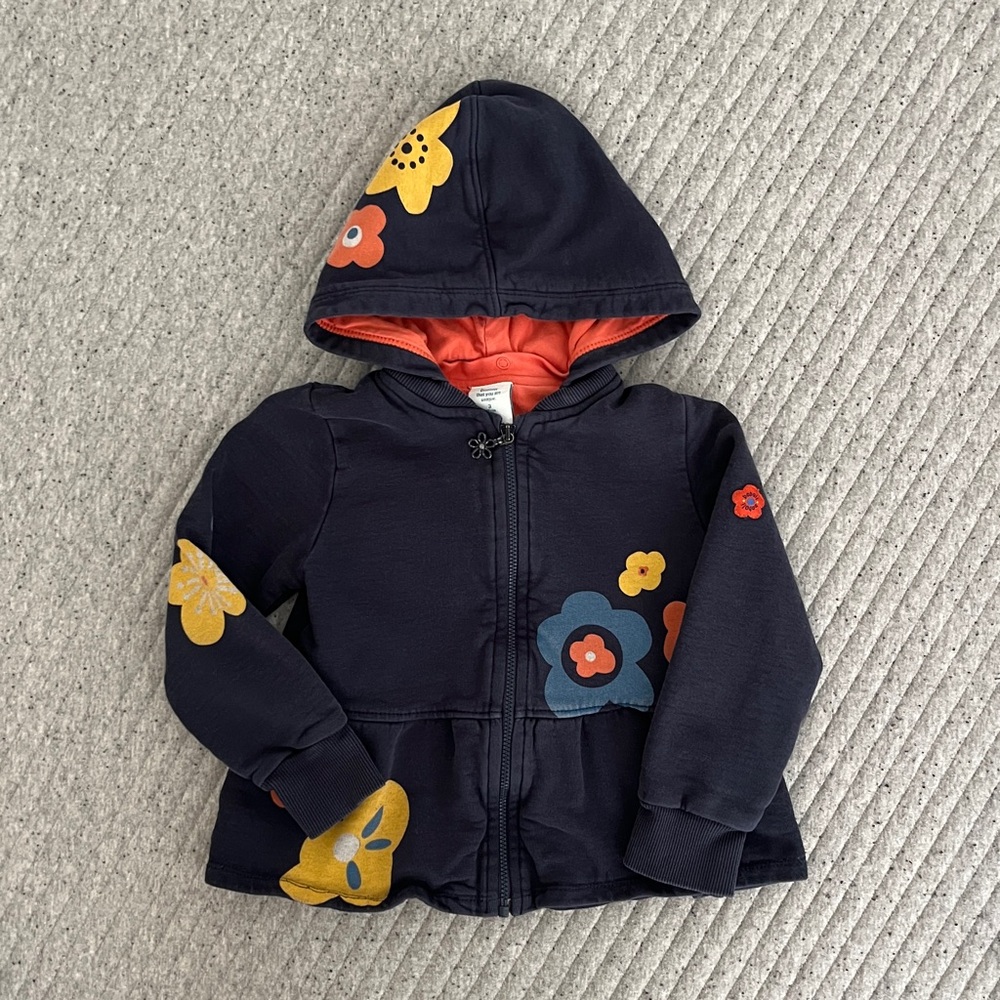 Boboli Navy Zip-up Hoodie Jacket with Floral Design